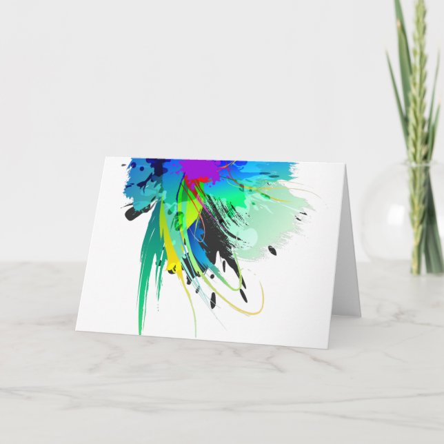 Abstract Peacock Paint Splatters Card (Front)