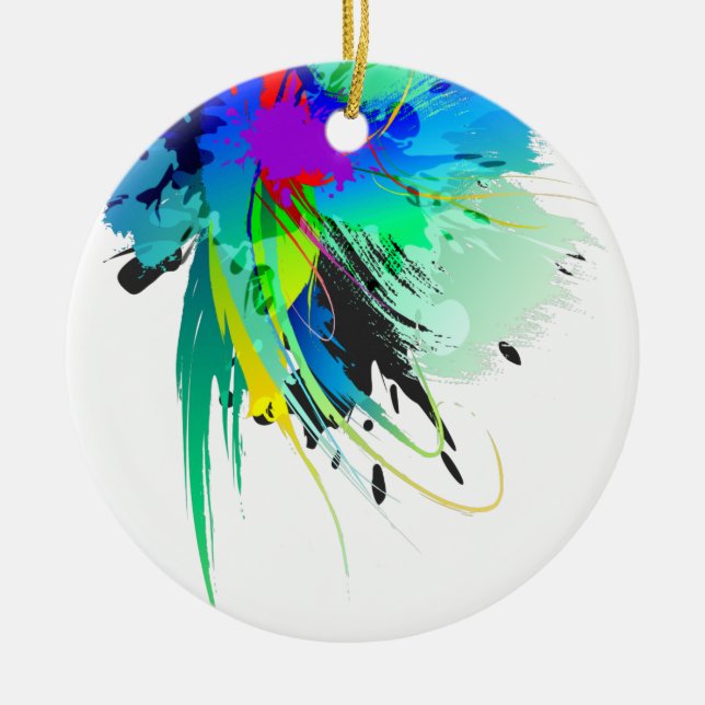 Abstract Peacock Paint Splatters Ceramic Ornament (Front)
