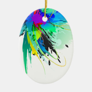 Abstract Peacock Paint Splatters Ceramic Tree Decoration