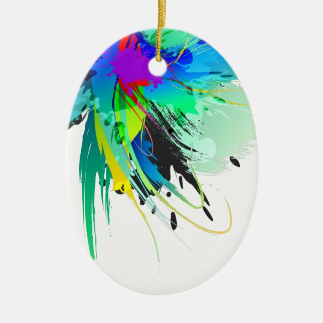 Abstract Peacock Paint Splatters Ceramic Tree Decoration (Front)