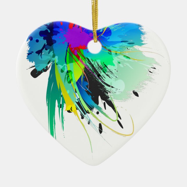 Abstract Peacock Paint Splatters Ceramic Tree Decoration (Front)