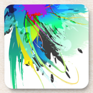 Abstract Peacock Paint Splatters Coaster
