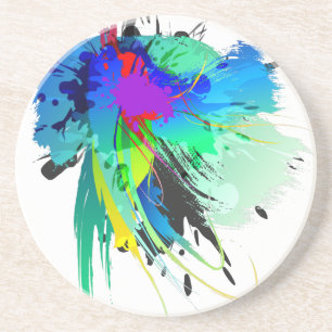 Abstract Peacock Paint Splatters Coaster