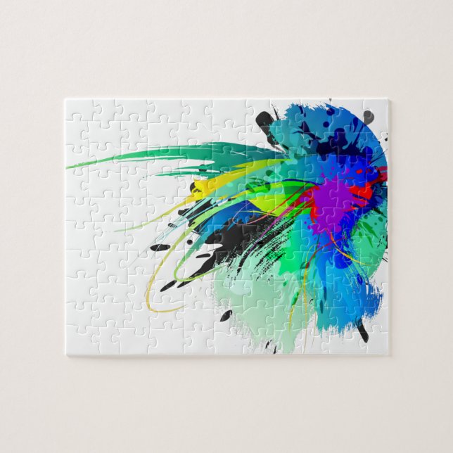 Abstract Peacock Paint Splatters Jigsaw Puzzle (Horizontal)