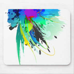 Abstract Peacock Paint Splatters Mouse Pad