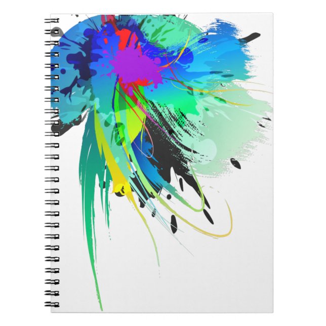 Abstract Peacock Paint Splatters Notebook (Front)