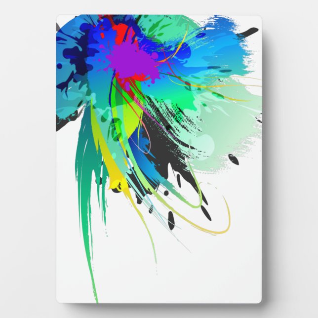 Abstract Peacock Paint Splatters Plaque (Front)
