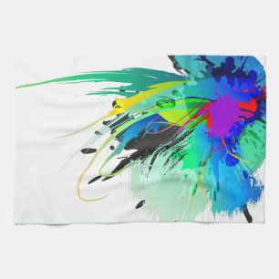 Abstract Peacock Paint Splatters Tea Towel