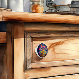 Abstract Peacock Tail Ceramic Knob