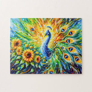 Abstract Peacock with Sunflowers in Painting Jigsaw Puzzle