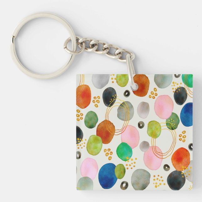 Abstract Pebble Gold Glitter Art Key Ring (Front)