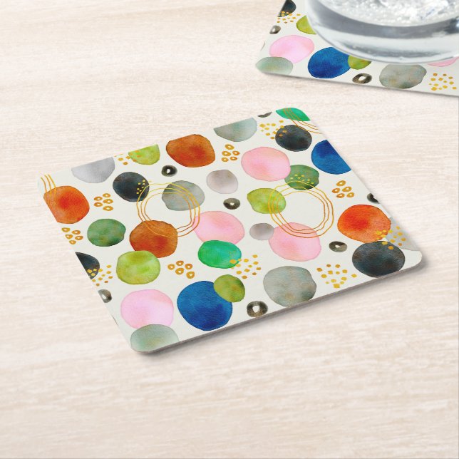 Abstract Pebble Gold Glitter Art Square Paper Coaster (Angled)