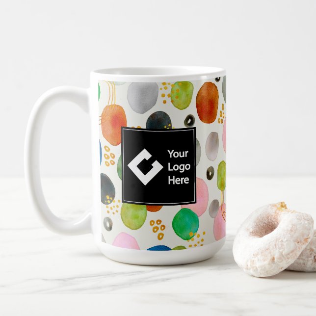 Abstract Pebble Gold Glitter Art + Your Logo Coffee Mug (With Donut)