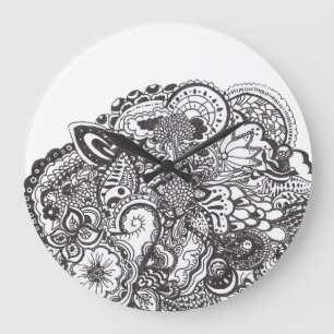 Abstract pen and ink doodle large clock