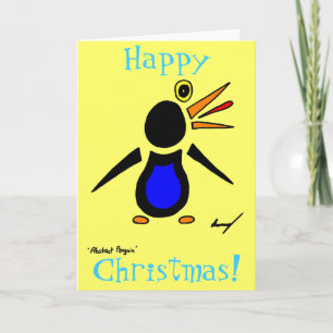 Abstract Penguin 'Happy Christmas!' Card - Yellow