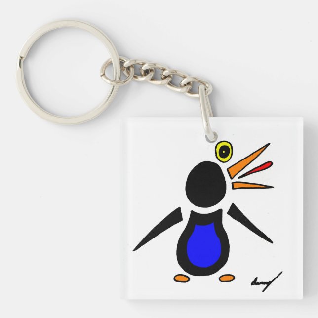 Abstract Penguin Square Acrylic Keychain (Front)