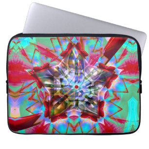 Abstract pentagon star mixed in mess of colourful laptop sleeve