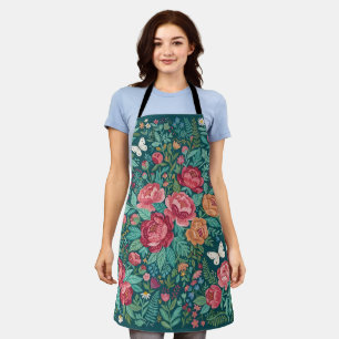 Abstract Peonies Butterflies Garden Apron