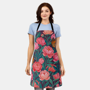 Abstract Peonies Butterflies Gouache Apron