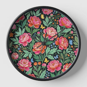 Abstract Peonies Garden Butterflies Art Clocks