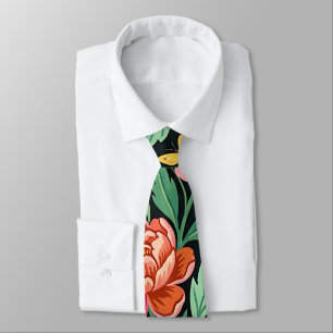 Abstract Peonies Garden Butterflies Neck Tie