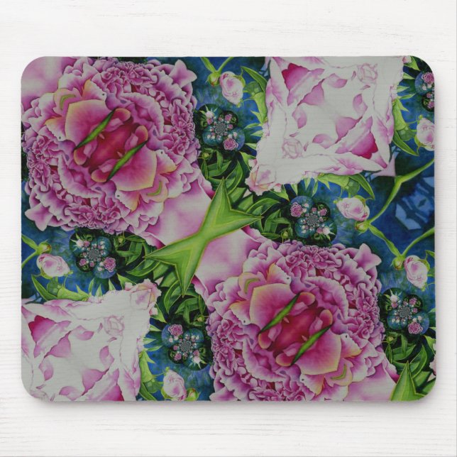 Abstract peony watercolor painting mouse pad (Front)