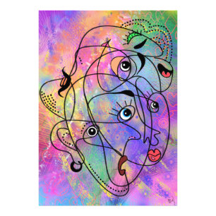 Abstract People Face Moods - Cubism Style Drawing  Photo Print