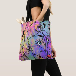 Abstract People Face Moods - Cubism Style Drawing Tote Bag