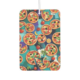Abstract Pepperoni Pizza On Blue Colour Background Car Air Freshener