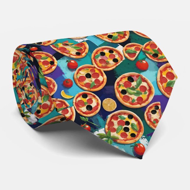 Abstract Pepperoni Pizza On Blue Colour Background Tie (Rolled)