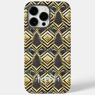 Abstract Personalised Chevron Black and Gold Name Case-Mate iPhone 14 Pro Max Case