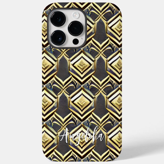 Abstract Personalised Chevron Black and Gold Name Case-Mate iPhone Case (Back)