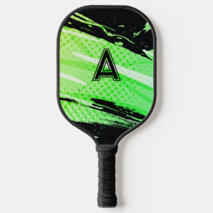 Abstract Personalised Initial Fun Green & Black Pickleball Paddle