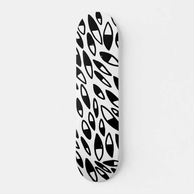 Abstract Petals - Black on Wood Skateboard (Front)