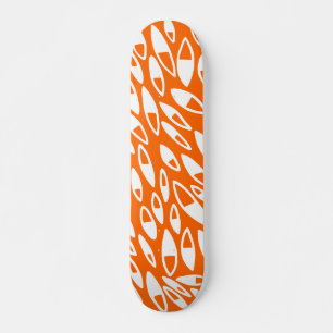 Abstract Petals - White on Orange Skateboard