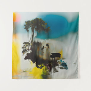 Abstract Piano Cat Tree Occult Dark Witchy AI Art Tapestry