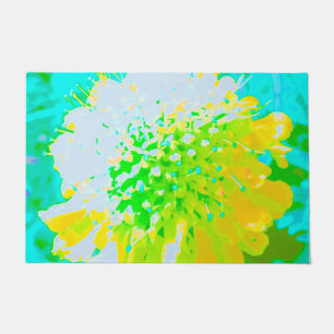 Abstract Pincushion Flower in Yellow and Green Doormat