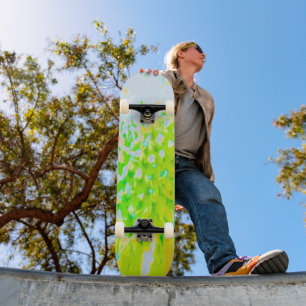 Abstract Pincushion Flower in Yellow and Green Skateboard