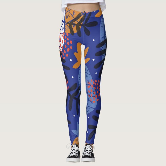 Abstract Pineapples Leaves Vintage Pattern Leggings (Front)