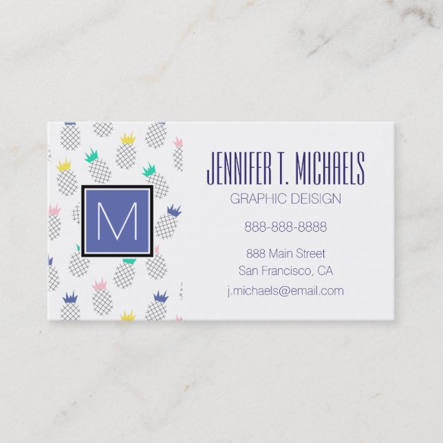 Abstract Pineapples | Monogram Business Card (Front)