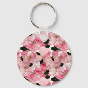 Abstract Pink And Black Alcohol Ink Art Key Ring