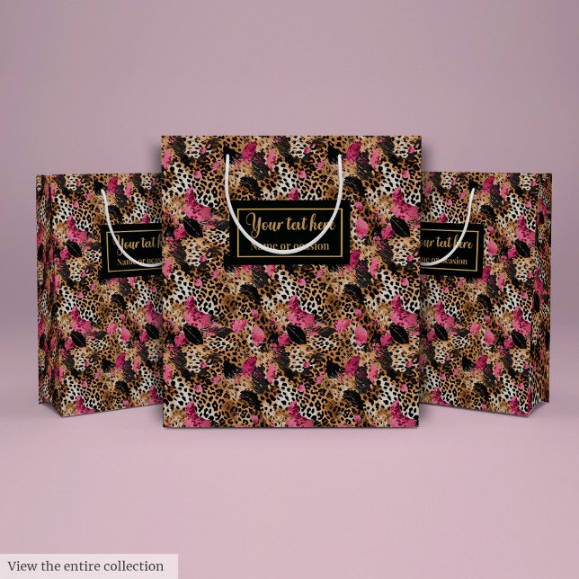 Abstract pink and black leopard skin gift pack medium gift bag (Abstract pink and black leopard skin gift pack Medium Gift Bag)