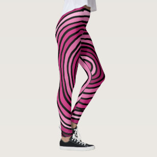 Abstract Pink and Black Striped Circular Leggings
