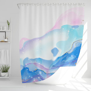 Abstract Pink and Blue Liquid Marble Pattern Shower Curtain