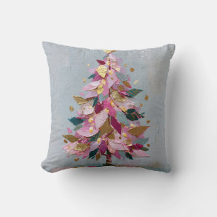 Abstract Pink and Gold Impasto Christmas Tree Cushion