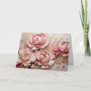 Abstract Pink and Gold Peony Flowers Card