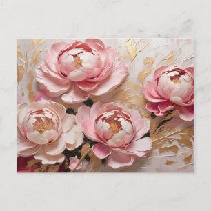 Abstract Pink and Gold Peony Flowers Postcard