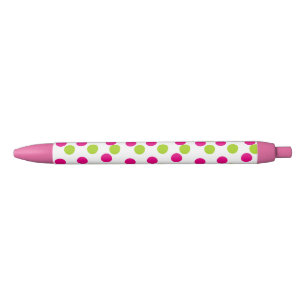 Abstract Pink and Green Dot Design Black Ink Pen