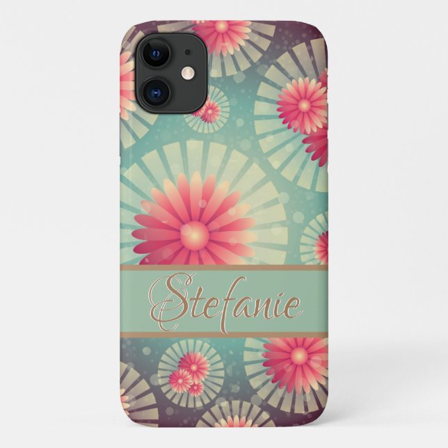Abstract Pink and Green Floral Case-Mate iPhone Case (Back)