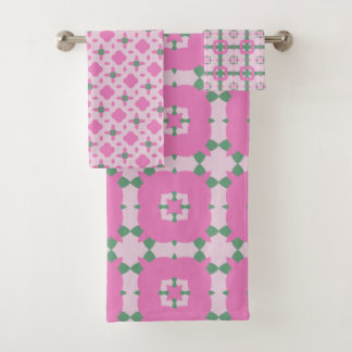 Abstract Pink and Green Pattern Bathroom Towel Set